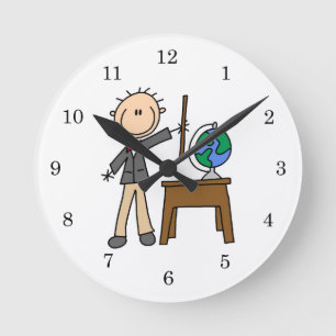 Teacher With Globe Round Clock