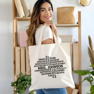 Teacher Word Cloud Name and Traits Tote Bag