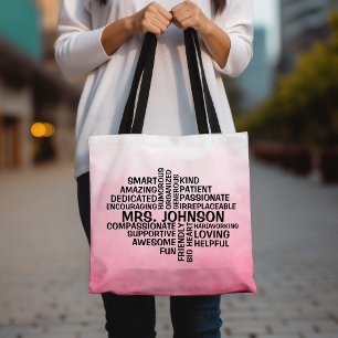 Teacher Word Cloud Name Pink Ombre Tote Bag