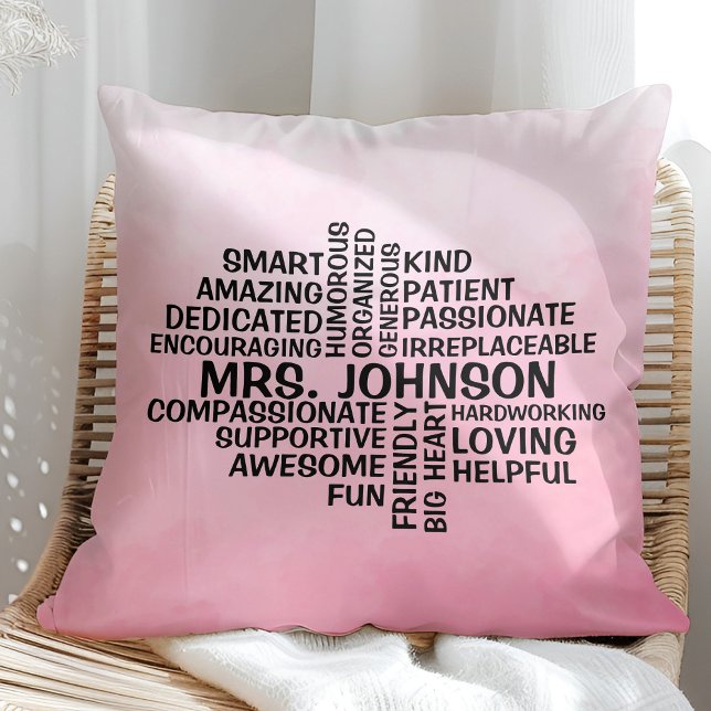 Teacher Word Cloud Pink Ombre Cushion (Creator Uploaded)