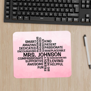 Teacher Word Cloud Pink Ombre Mouse Pad