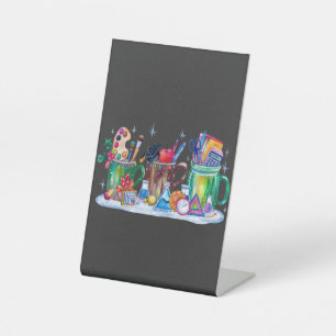 Teacher Xmas Cup Merry Teacher Pedestal Sign