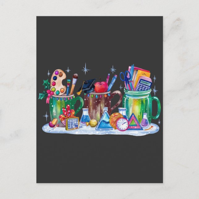 Teacher Xmas | Cup Merry Teacher Postcard (Front)
