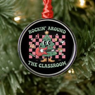 Teacher Xmas Rockin' Around The Classroom Groovy Metal Tree Decoration