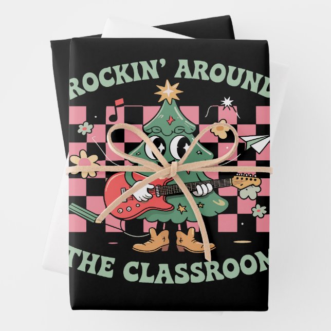  Teacher Xmas Rockin' Around The Classroom Groovy Wrapping Paper Sheet (In situ)