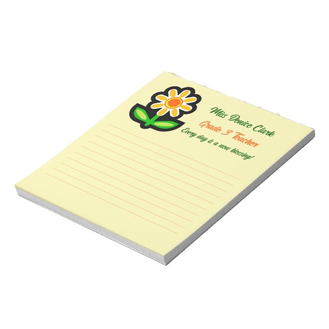 Teacher Yellow Notepad with Yellow Flower (Rotated)