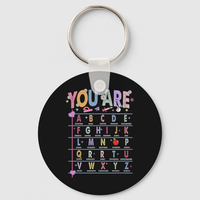 Teacher You Are Letters Alphabet Learn Abcs Back T Key Ring (Front)