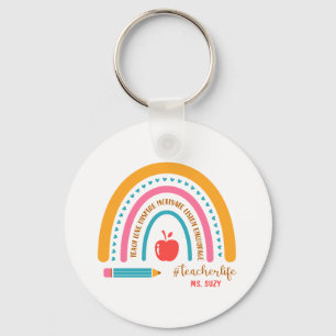 #Teacherlife Rainbow Personalised Teacher's Name Key Ring