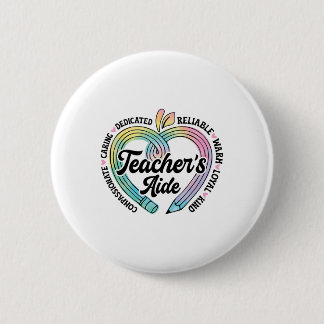 Teacher's Aide Cute Apple Heart Back To First Day  6 Cm Round Badge
