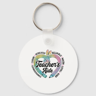 Teacher's Aide Cute Apple Heart Back To First Day  Key Ring