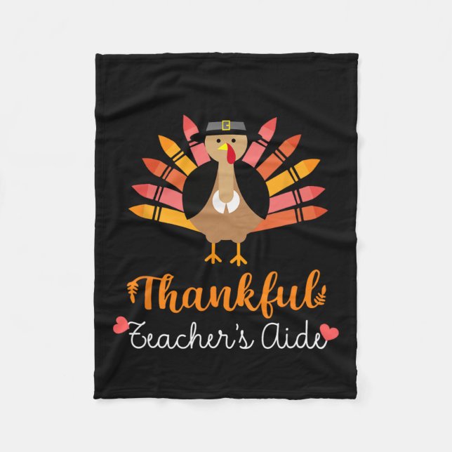 Teacher's Aide Thanksgiving Fall Cute Turkey Penci Fleece Blanket (Front)