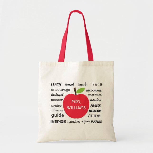 Teacher's Apple and Words of Inspiration Tote Bag (Front)