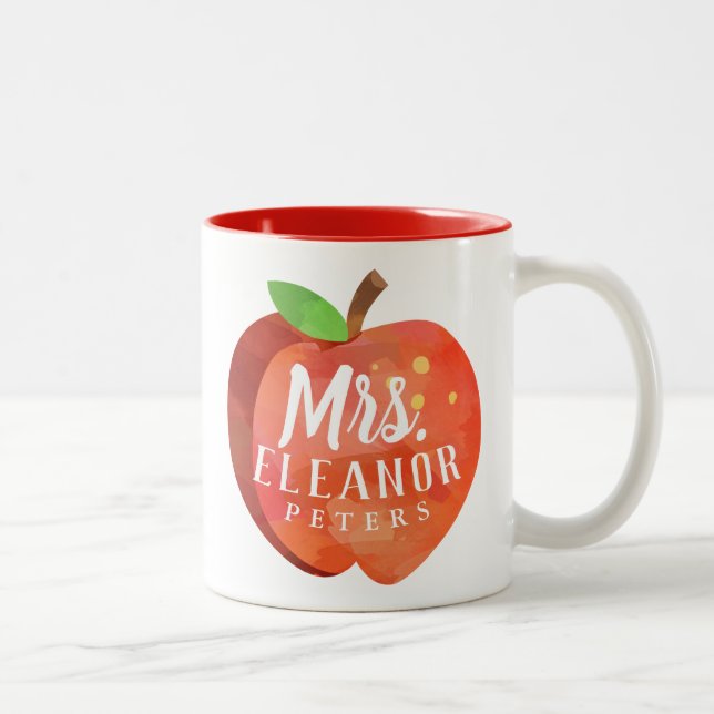 Teacher's Apple | Custom Name Personalised Name Two-Tone Coffee Mug (Right)