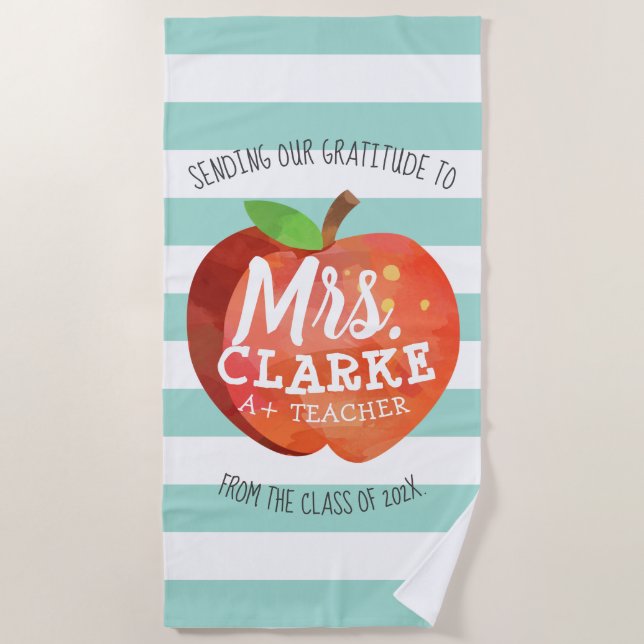 Teacher's Apple | Customised Name Thank You Beach Towel (Front)