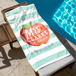 Teacher's Apple Customised Name Thank You Beach Towel