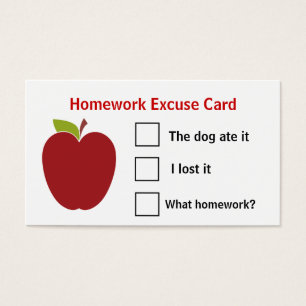Teacher's Apple Homework Excuse Cards