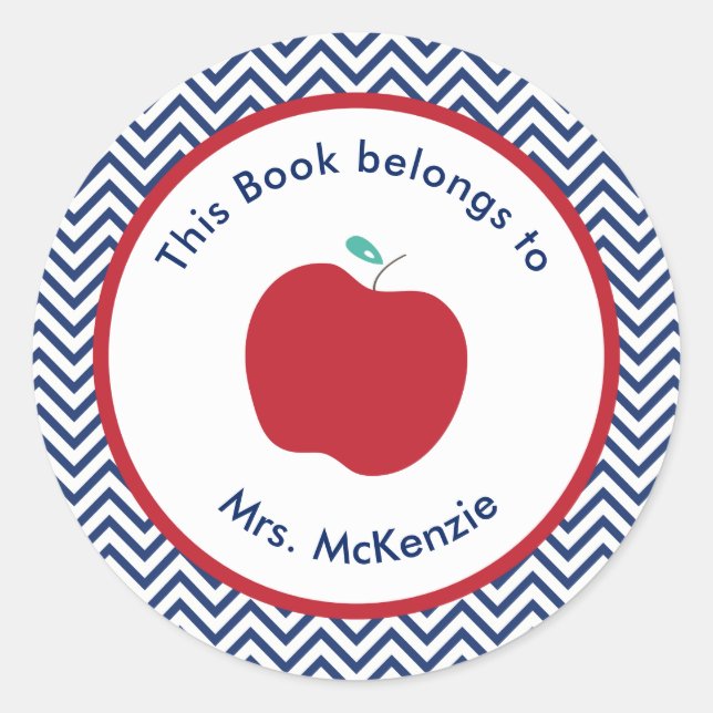 Teacher's Apple Personalised Bookplate Stickers (Front)