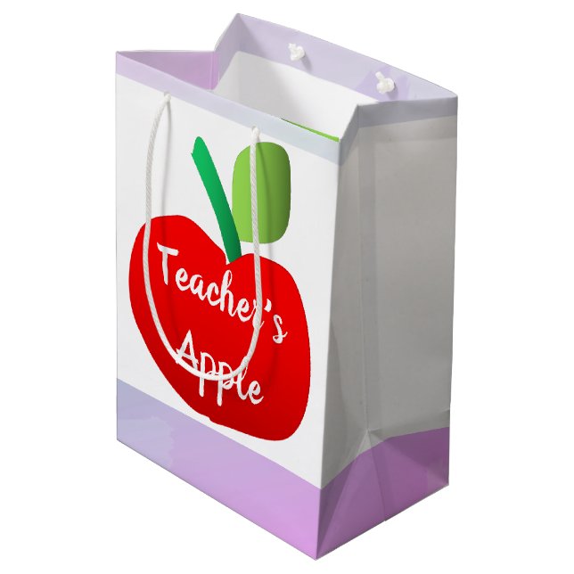 Teacher's Apple Rainbow Stripe White Gift Bag (Back Angled)