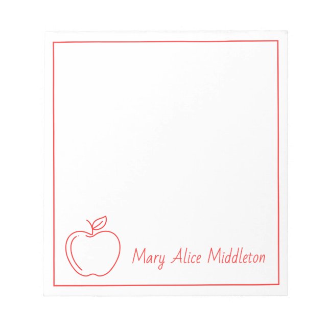 Teacher's Apple Red and White Personalised Notepad (Front)
