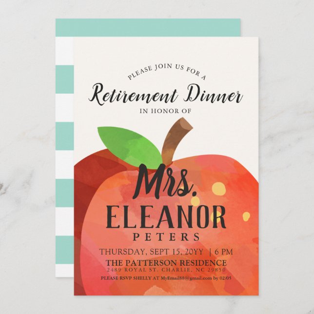 Teacher's Apple Retirement Dinner | Party Invite (Front/Back)