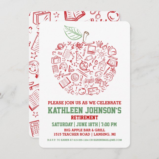 Teachers Apple Retirement Party Invitation (Front/Back)