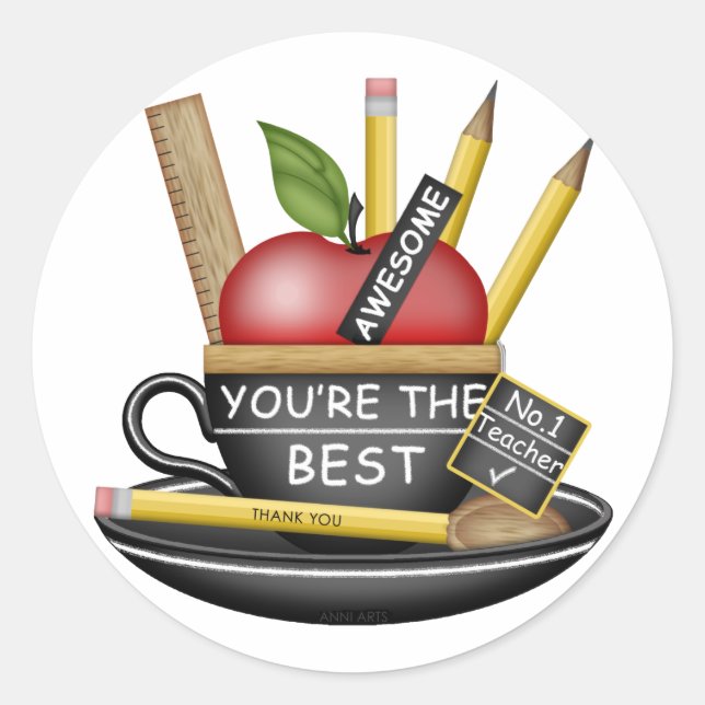 Teacher's Apple Teacup Classic Round Sticker (Front)