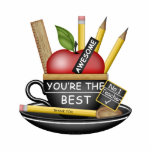 Teacher's Apple Teacup Standing Photo Sculpture<br><div class="desc">An Apple for Teacher in an old-school Blackboard Teacup,  with Thank You "Pencil" Teaspoon,  Tea Tag,  Ruler and Yellow Pencils. Choose just the perfect gift for teachers on a huge range of fun items.</div>