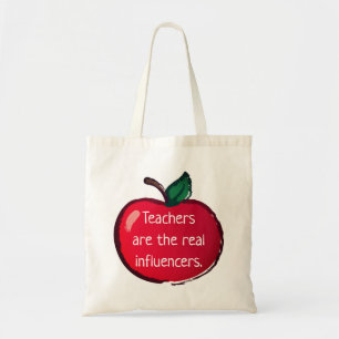 "Teachers are the real influencers" apple drawing Tote Bag