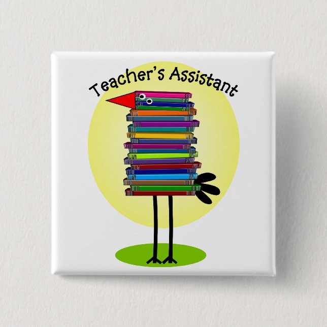 Teacher's Assistant "Book Bird" Design 15 Cm Square Badge (Front)