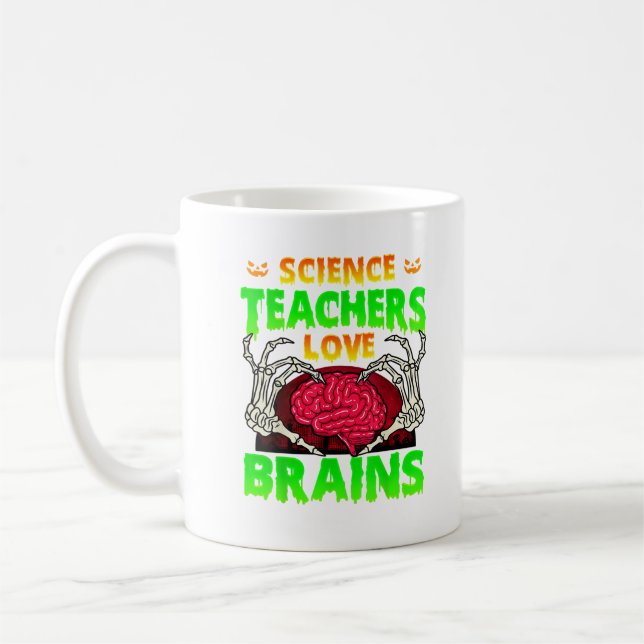 Teachers Brains Skeleton Hand Heart Halloween Coffee Mug (Left)