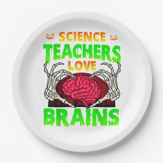 Teachers Brains Skeleton Hand Heart Halloween Paper Plate (Front)