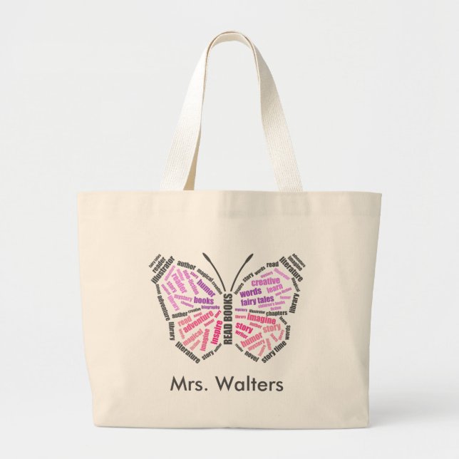 Teacher's Butterfly Word Art Large Tote Bag (Front)
