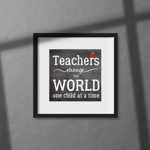 Teachers chalkboard script quote with red apple poster