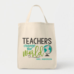Teachers Change The World School Personalised Name Tote Bag