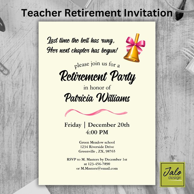 Teachers Classic School Bell Retirement Party Invitation (Creator Uploaded)