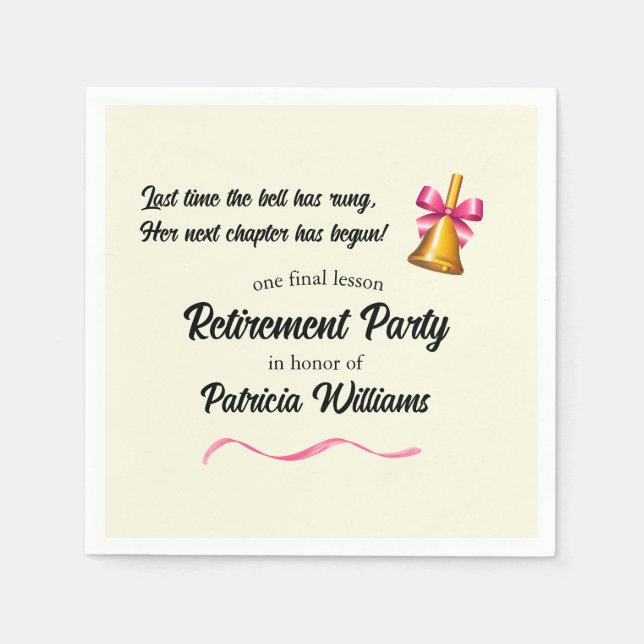 Teachers Classic School Bell Retirement Party Napkin (Front)