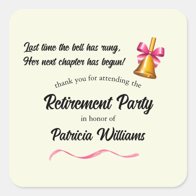 Teachers Classic School Bell Retirement Party Square Sticker (Front)