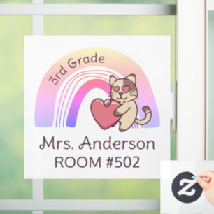 Teacher's Classroom Rainbow Cat Window Cling Decal