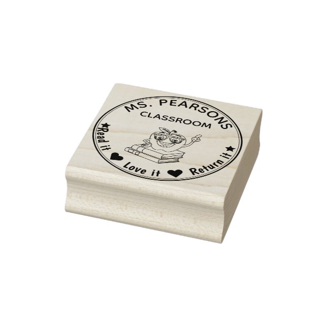 Teachers Classroom Stamp With Apple - Wooden Stamp (Stamp)