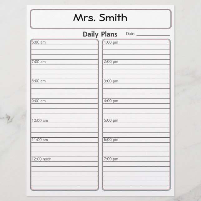 Teacher's Daily Planner (Front)