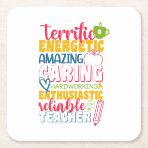 Teacher's Day Amazing Caring Teacher Square Paper Coaster