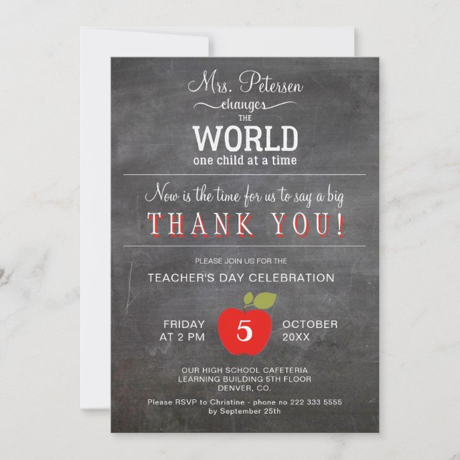 Teachers day appreciation thank you party invitation (Front)