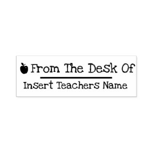 Teachers desk name chalkboard apple font self-inking stamp