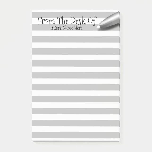 Teachers desk pen name lined grey grey post-it notes (Front)