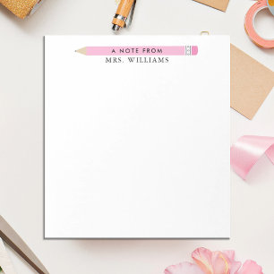 Teachers Gift Custom Illustrated Pink Pencil Notepad