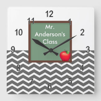 Teachers Grey Chevron Chalkboard Clock