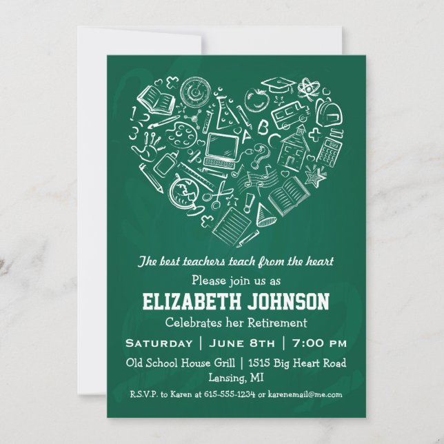 Teachers Heart Retirement Party Invitation (Front)