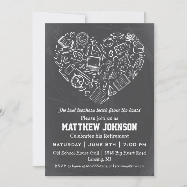 Teachers Heart Retirement Party Invitation (Front)