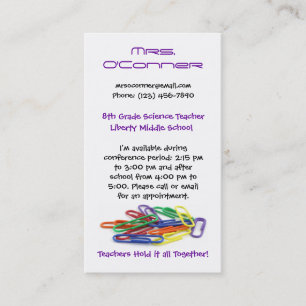 Teachers Hold it Together Paperclips Info Business Card