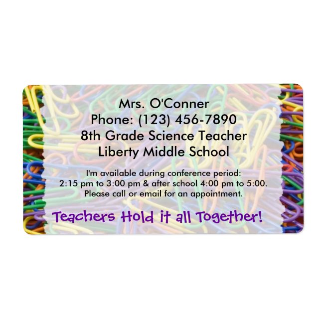 Teachers Hold it Together Paperclips Info Labels (Front)